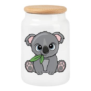 Petit koala avec feuilles - Boîte à biscuits avec couvercle en bois - blanc - Devant