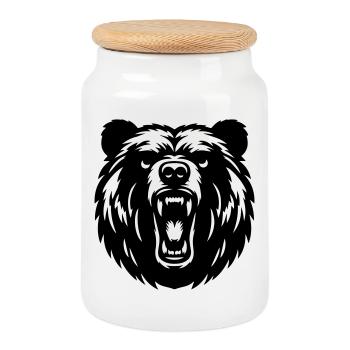 Russian Grizzly Bear – Strong Motive! - Cookie Jar with Wooden Lid - white - Front