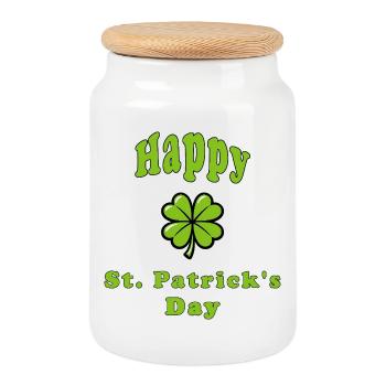 Bonne Saint-Patrick - Trèfle vert - Boîte à biscuits avec couvercle en bois - blanc - Devant