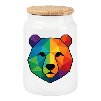 Bunte Pop-Art-Low-Poly-Bär - Keksdose mit Holzdeckel - Weiß - Vorne
