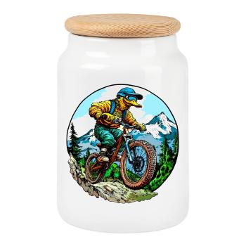 Canard VTT - Boîte à biscuits avec couvercle en bois - blanc - Devant