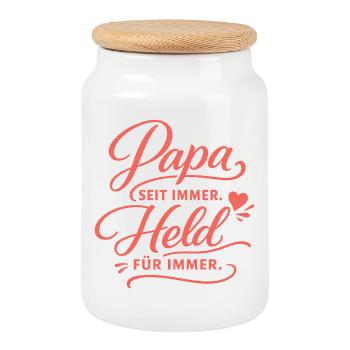 Papa Héros pour toujours – cadeau de la fête des pères - Boîte à biscuits avec couvercle en bois - blanc - Devant