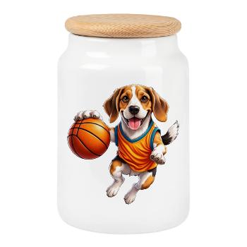 Beagle Hund Basketballspieler Sportliebhaber - Keksdose mit Holzdeckel - Weiß - Vorne