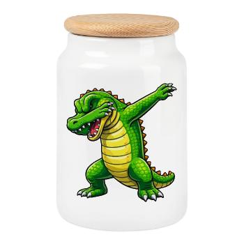 Dab Cartoon Crocodile - Boîte à biscuits avec couvercle en bois - blanc - Devant