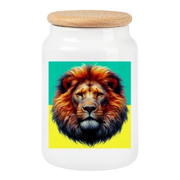 lion - Boîte à biscuits avec couvercle en bois - blanc - Devant