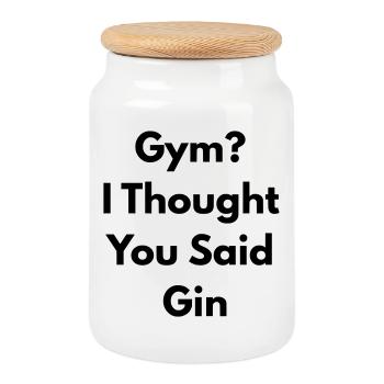 Gym I Thought You Said Gin - Cookie Jar with Wooden Lid - white - Front