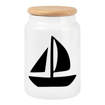 Sports nautiques, voile, vacances, symboles maritimes. - Boîte à biscuits avec couvercle en bois - blanc - Devant