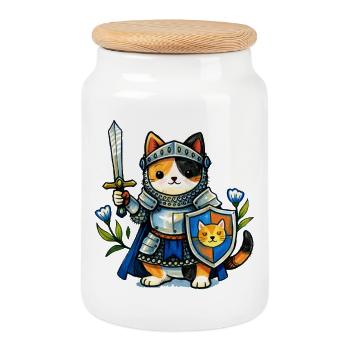Knight Kitten Armor Quest - Cookie Jar with Wooden Lid - white - Front