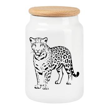 Black Leopard Gift Cat Lover - Cookie Jar with Wooden Lid - white - Front