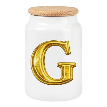 Goldenes G Motiv – Metallic Letter - Keksdose mit Holzdeckel - Weiß - Vorne