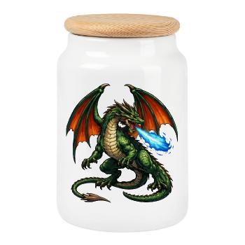 Dragon de Feu : Tempête de Flammes - Boîte à biscuits avec couvercle en bois - blanc - Devant
