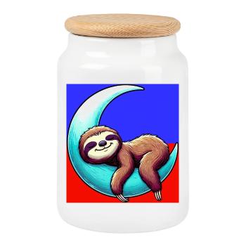 La paresse dort sur la Lune - Boîte à biscuits avec couvercle en bois - blanc - Devant