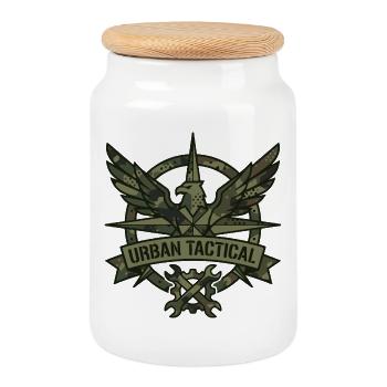 Urban Tactics Pioneers Camouflage Pattern Mechanic Motif - Cookie Jar with Wooden Lid - white - Front