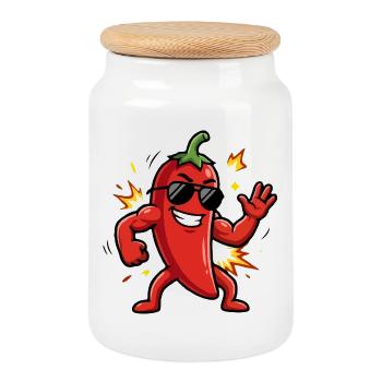 Balancement chili avec lunettes de soleil - Boîte à biscuits avec couvercle en bois - blanc - Devant