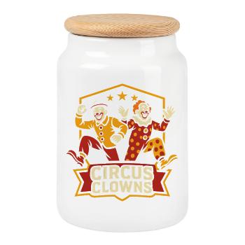 Clowns de cirque – Cirque pour enfants drôles - Boîte à biscuits avec couvercle en bois - blanc - Devant