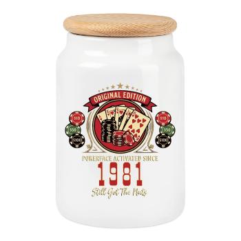 T-shirt Poker anniversaire 1981, T-shirt Poker Legend - Boîte à biscuits avec couvercle en bois - blanc - Devant