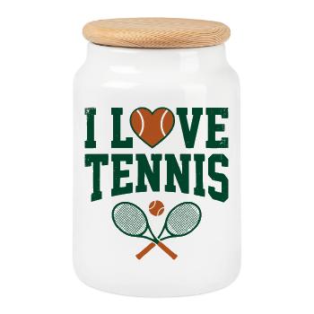 T-shirt de tennis, T-shirt I Love Tennis Paris, Sweat à capuche - Boîte à biscuits avec couvercle en bois - blanc - Devant