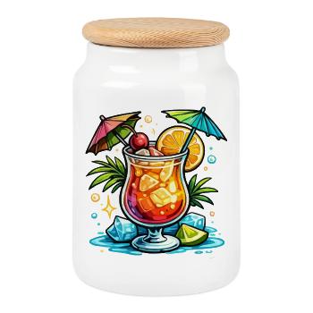 Tropical Cocktail Pop Art - Cookie Jar with Wooden Lid - white - Front
