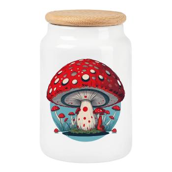 Champignon rouge - Champignon Porte-Sang - Champignon Porte-Chance - Boîte à biscuits avec couvercle en bois - blanc - Devant