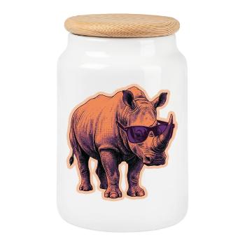 Nashorn Rhinozeros Sonnenbrille Risographie - Keksdose mit Holzdeckel - Weiß - Vorne