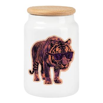 Tiger Sonnenbrille Risographie - Keksdose mit Holzdeckel - Weiß - Vorne