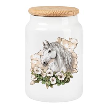 Cheval - Boîte à biscuits avec couvercle en bois - blanc - Devant