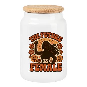 L’avenir est une femme – le pouvoir des fleurs - Boîte à biscuits avec couvercle en bois - blanc - Devant