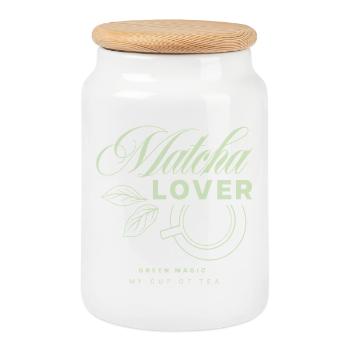 Design du thé Matcha Lover - Boîte à biscuits avec couvercle en bois - blanc - Devant