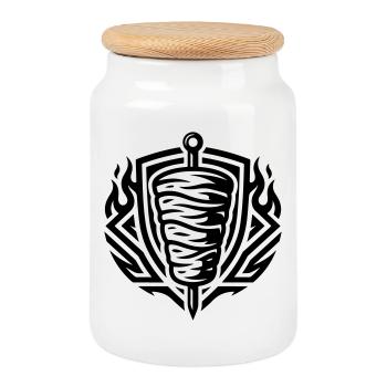 Doner Kebab Skewer Symbol - Cookie Jar with Wooden Lid - white - Front