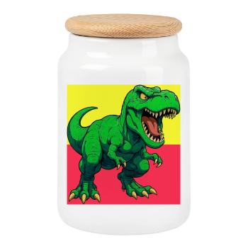 dinosaur - Cookie Jar with Wooden Lid - white - Front