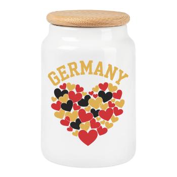 Germany Colors Heart Motif - Cookie Jar with Wooden Lid - white - Front