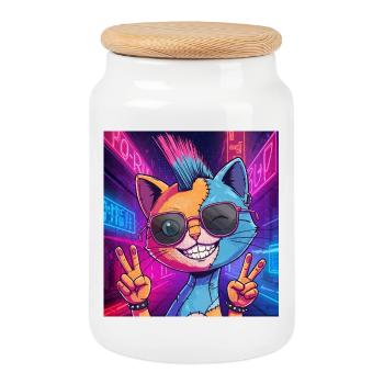 Frankensteen: Cyberpunk Kitty - Cookie Jar with Wooden Lid - white - Front