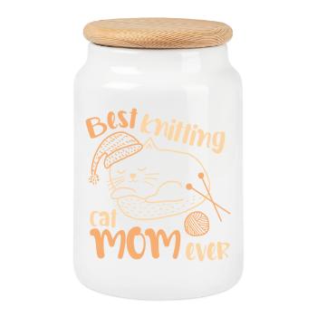 Meilleure maman de chat tricotée de tous les temps - Boîte à biscuits avec couvercle en bois - blanc - Devant