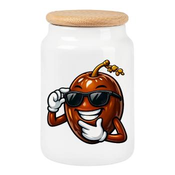 Coole Dattel Cartoon Comic Obst Arabische Frucht - Keksdose mit Holzdeckel - Weiß - Vorne
