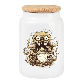 Kaffeemonster  - Koffein Zombie - Morgenmuffel - Keksdose mit Holzdeckel - Weiß - Vorne