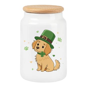 Lucky Irish Puppy - Cookie Jar with Wooden Lid - white - Front