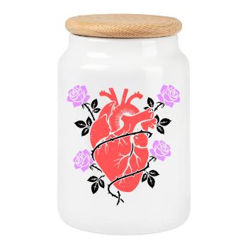 Roses anatomiques du cœur multicolores - Boîte à biscuits avec couvercle en bois - blanc - Devant