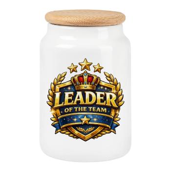 Leader of the Team Krone Abzeichen - Keksdose mit Holzdeckel - Weiß - Vorne