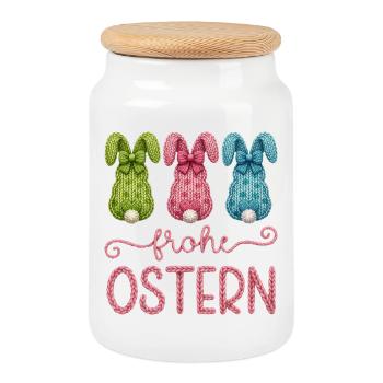 Frohe Ostern - Keksdose mit Holzdeckel - Weiß - Vorne