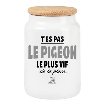 T’es pas le pigeon le plus vif de la place, humour - Boîte à biscuits avec couvercle en bois - blanc - Devant