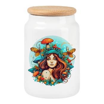 champignon - Boîte à biscuits avec couvercle en bois - blanc - Devant