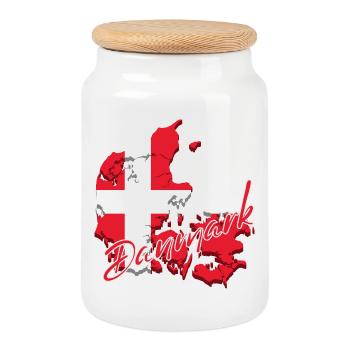 Map flag Denmark, I love Denmark - Cookie Jar with Wooden Lid - white - Front