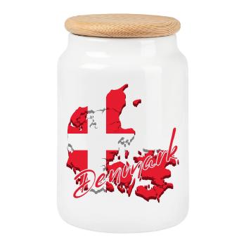 Map with the flag of Denmark, I love Denmark - Cookie Jar with Wooden Lid - white - Front