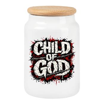 child of god - Cookie Jar with Wooden Lid - white - Front