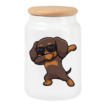 Dabbing Dackel alias Teckel - Boîte à biscuits avec couvercle en bois - blanc - Devant