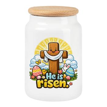 Il est la Croix de Kawaii ressuscitée - Boîte à biscuits avec couvercle en bois - blanc - Devant