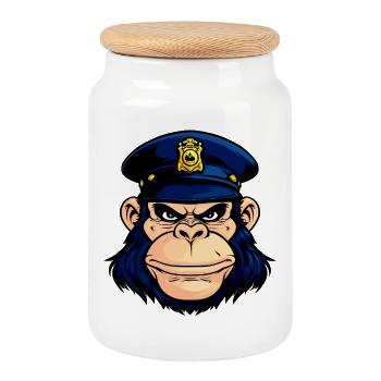 Police des singes - Boîte à biscuits avec couvercle en bois - blanc - Devant