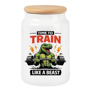 Train Like a Beast Dino - Cookie Jar with Wooden Lid - white - Front
