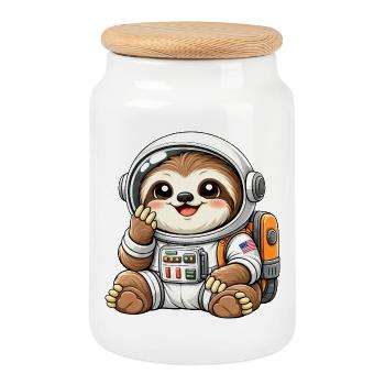 Univers spatial de l’astronaute paresseux mignon - Boîte à biscuits avec couvercle en bois - blanc - Devant