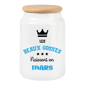 Cadeau naissance bébé garçon Mars Beaux Gosses BG - Boîte à biscuits avec couvercle en bois - blanc - Devant